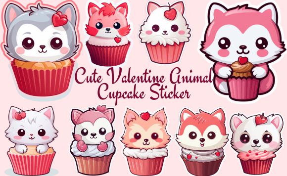 Adorable Valentine Animal Cupcake Stickers for Creators