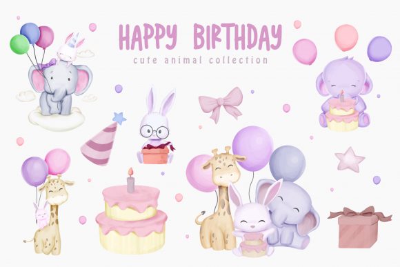 Animal Birthday Character Set: Playful Illustrations for Celebrations