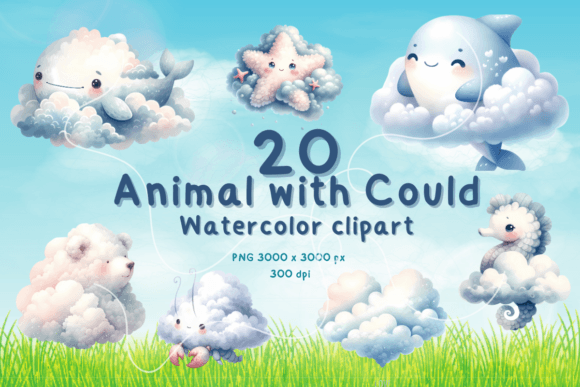 Animal Cloud Watercolor Clipart: A Dreamy Design Asset