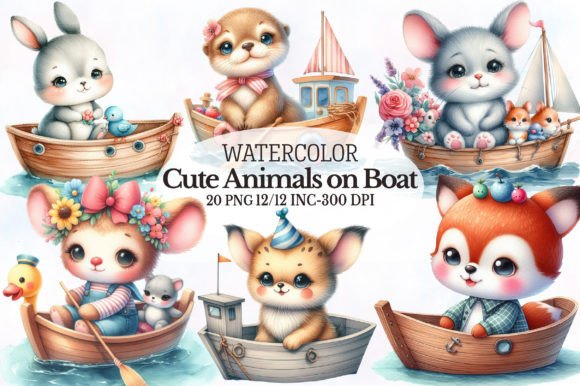 Baby Animal on Boat Sublimation: Whimsical Design Assets