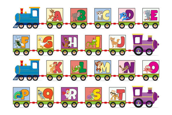 Charming and Practical: The Train with Letters and Animal Cartoon Font