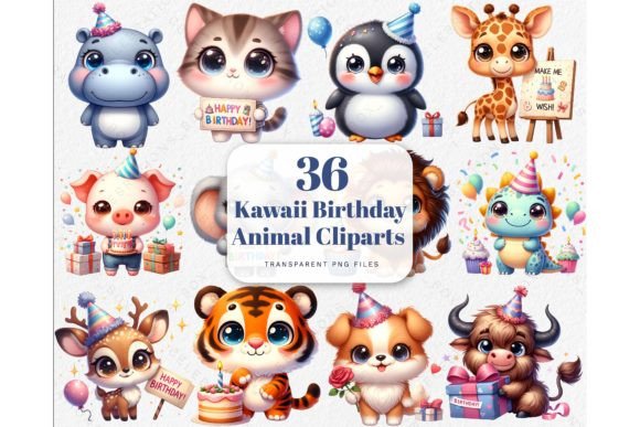 Kawaii Birthday Animal PNG Cliparts: Instant Charm for Your Projects