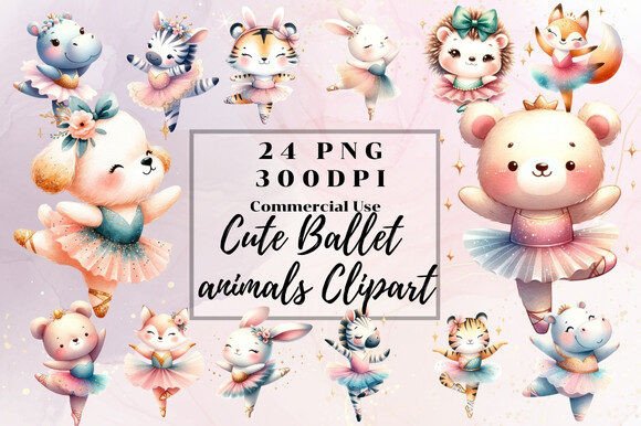 Watercolor Cute Animal Ballerina Clipart: A Designer's Whimsical Asset