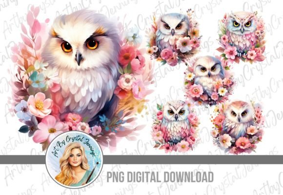 Watercolor Floral Owl Bird, Animal PNG for Creative Projects