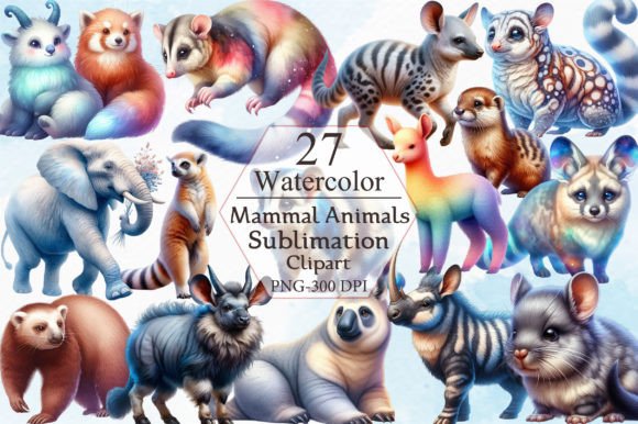 Watercolor Mammal Animal Clipart: Soft, Artistic Design Assets