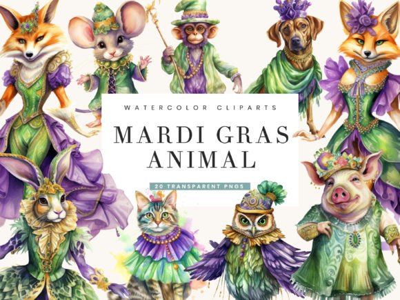 Watercolor Mardi Gras Animal Clipart: A Designer's Festive Toolkit